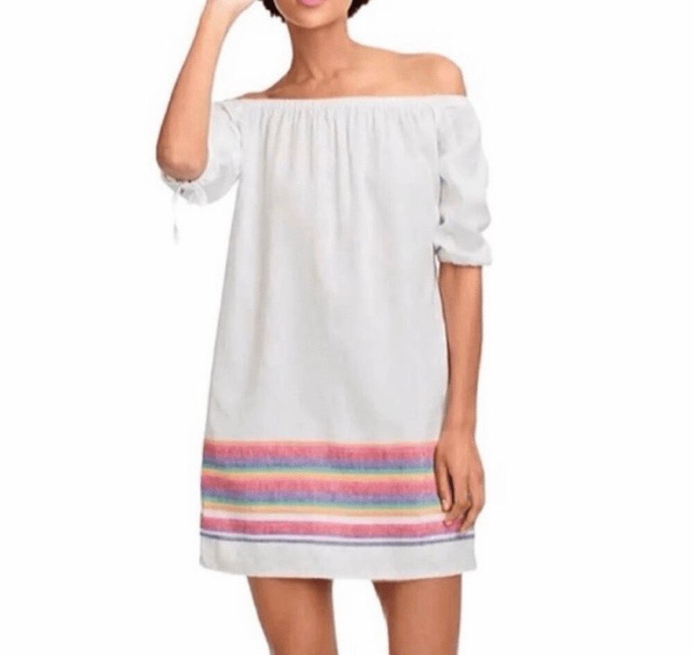 J.Crew Rainbow Stripe Linen Cotton Off Shoulder Mini Dress XXS